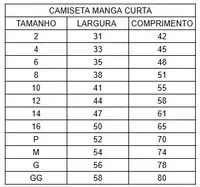 tabela camiseta