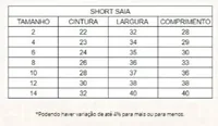 tabela short saia